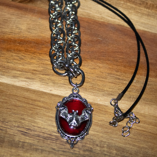 Crimson Nocturne Bat Necklace