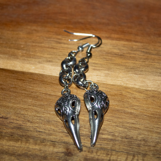 Whispers of the Plague – Raven Skull Dangle Earrings