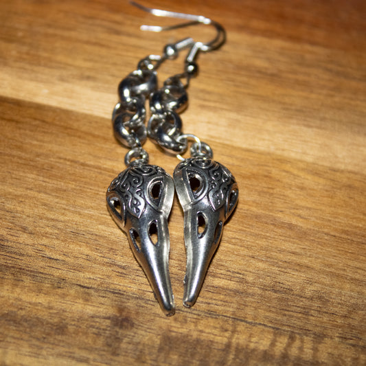 Whispers of the Plague – Raven Skull Dangle Earrings